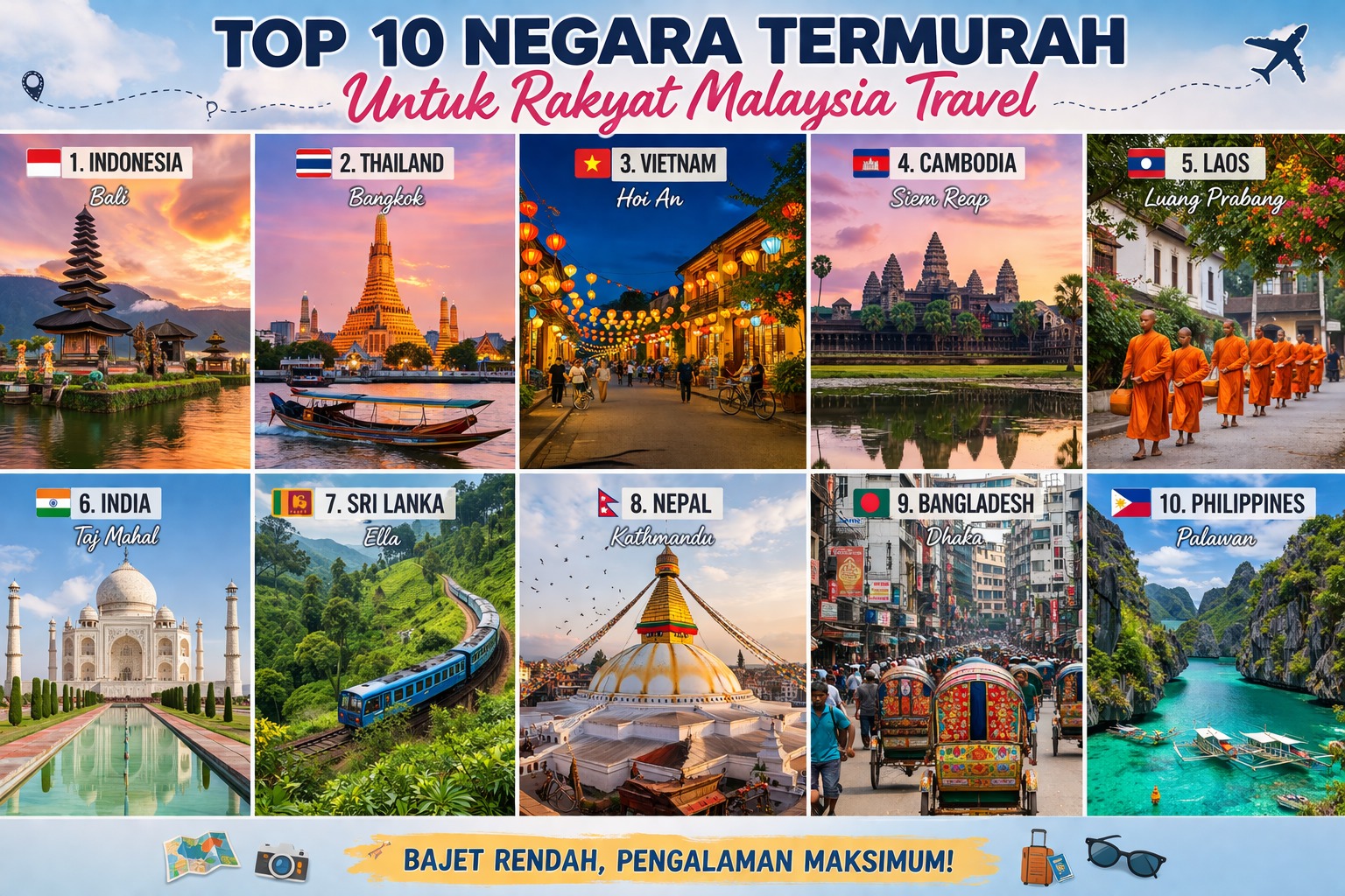 Pemandangan pelancongan negara murah popular untuk rakyat Malaysia
