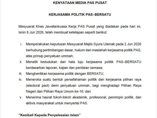 PAS Putus Hubungan Politik Dengan BERSATU Serta-Merta